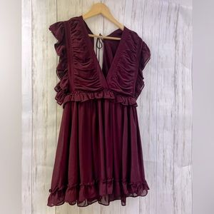 Ruffled V-Neck Mini Dress